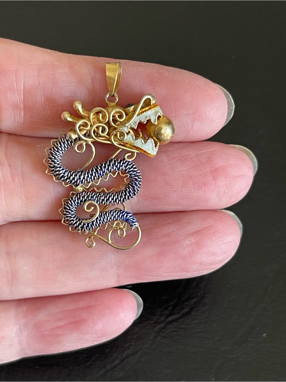 New Chinese export Gold over silver 3D Dragon Pendant.